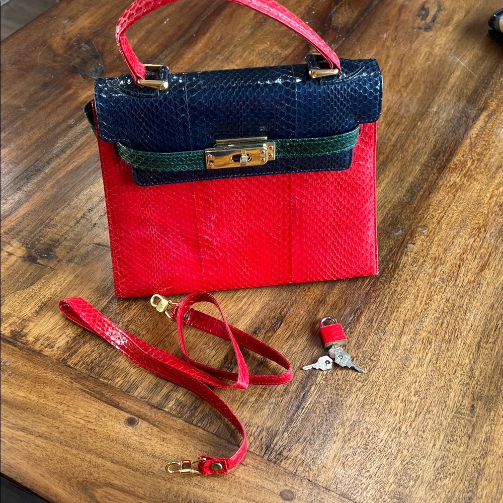 Elegant Red and Blue Handbag